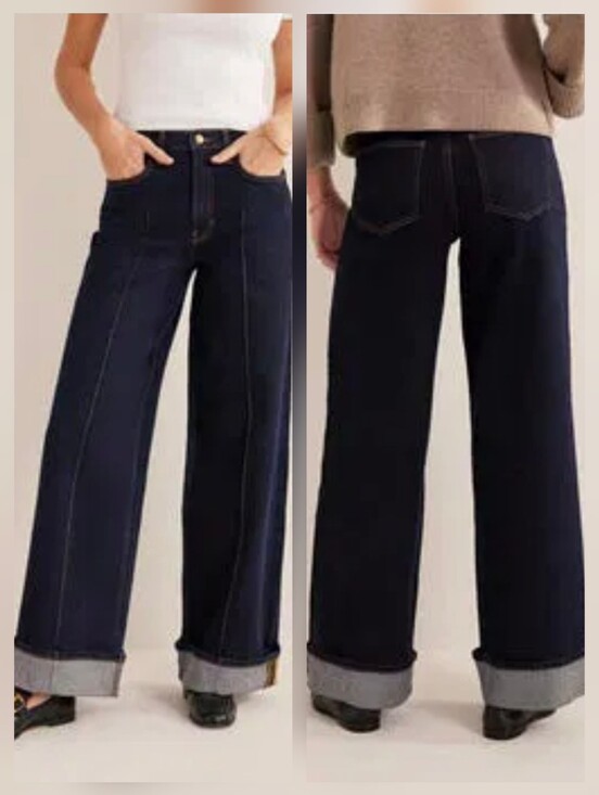 Boden Denim - Boden Turn-Up Jeans High Rise Wide Leg Indigo Rinse Dark Wash